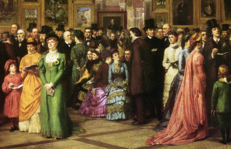 Painting of women at a gallery.
