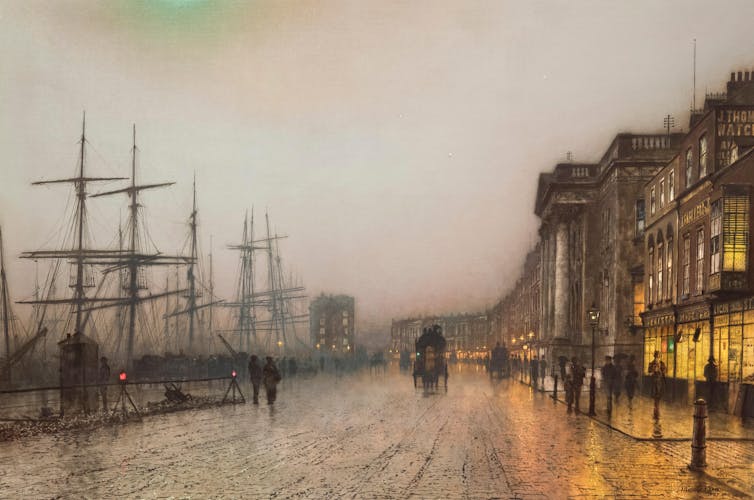 Oil painting of Glasgow docks in the 1800s.