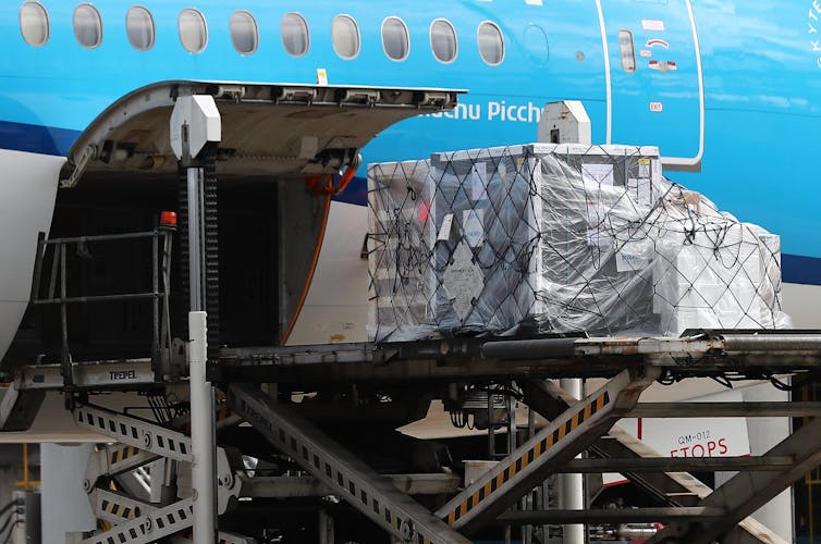 COVID vaccines being unloaded from a plane