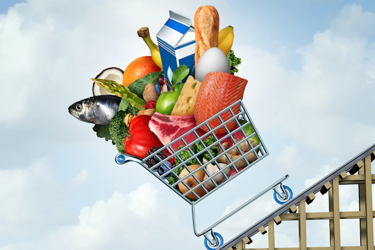 Trolley full of goods rising up a steep slope