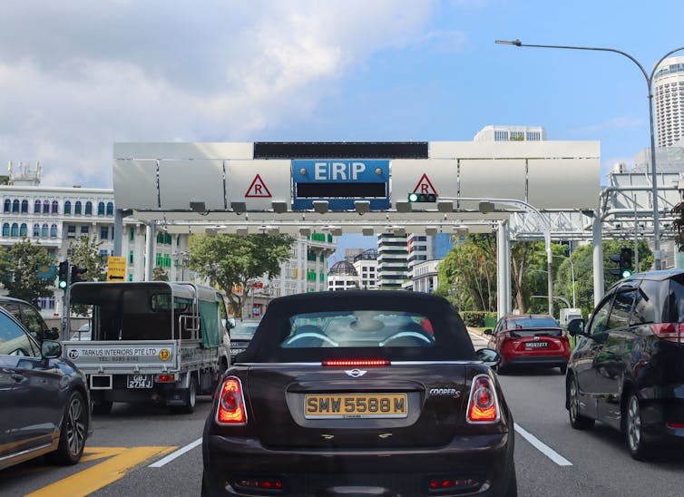 A car using Singapore's road-pricing system