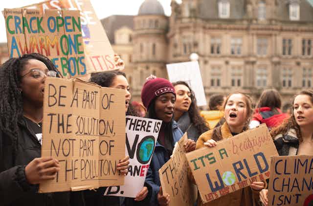 Young people demonstrating against climate change
