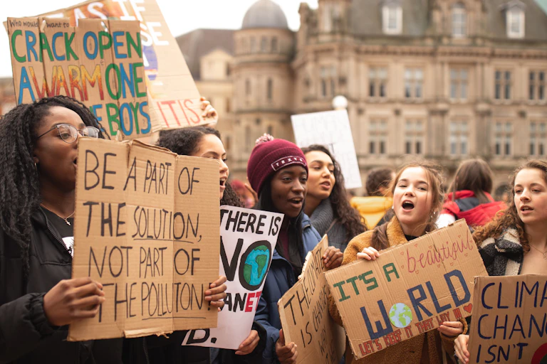 Young people demonstrating against climate change