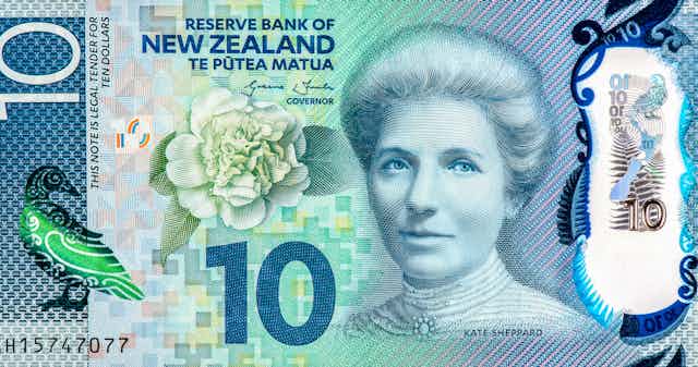 NZ ten dollar bill with Kate Sheppard's face