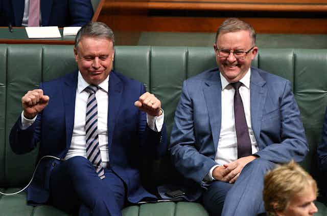 Joel Fitzgibbon and Anthony Albanese in parliament in 2018
