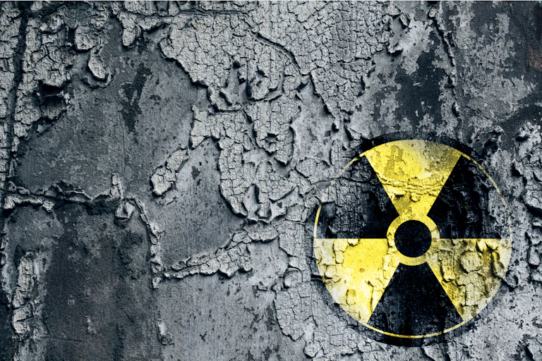 radioactive symbol on peeling paint