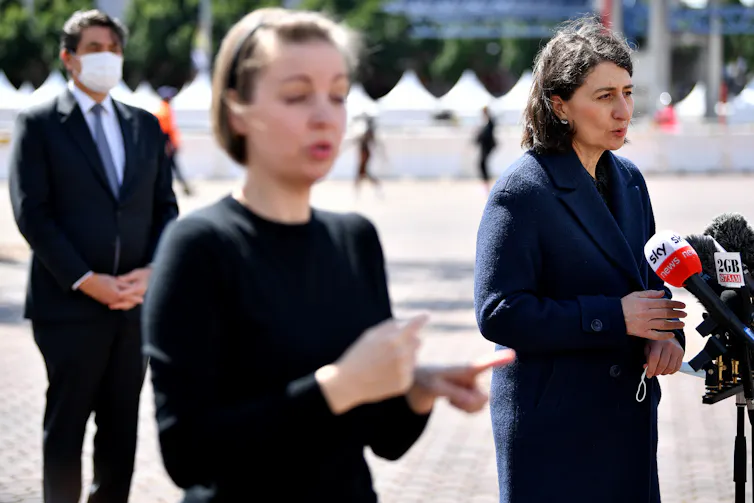 NSW's Premier Gladys Berejiklian gives a press conference at Sydney's Olympic Park on September 15 2021.