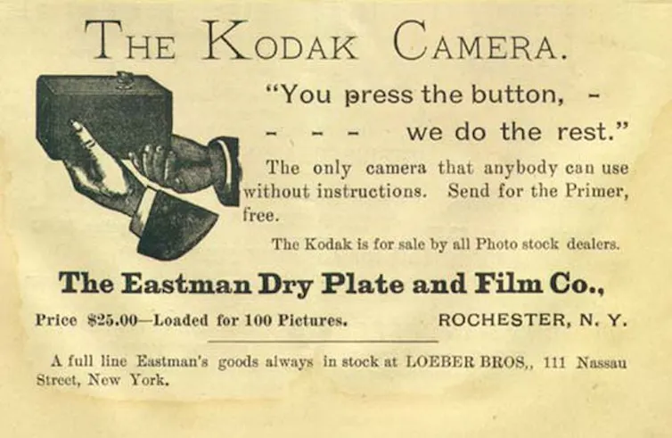 An 1889 ad for the new Kodak camera.