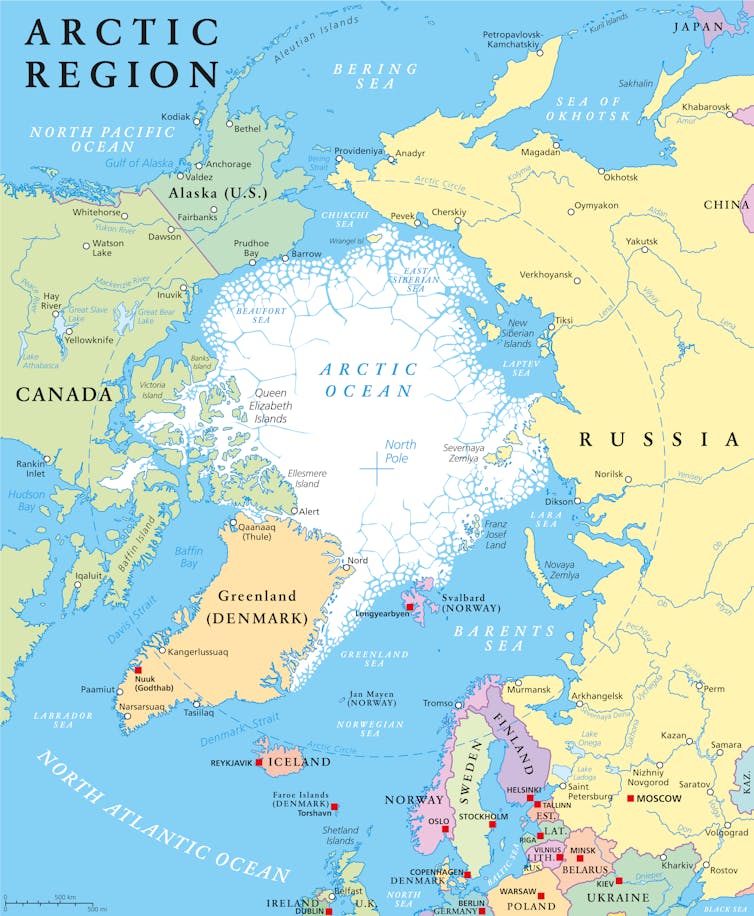 A map of the Arctic region.
