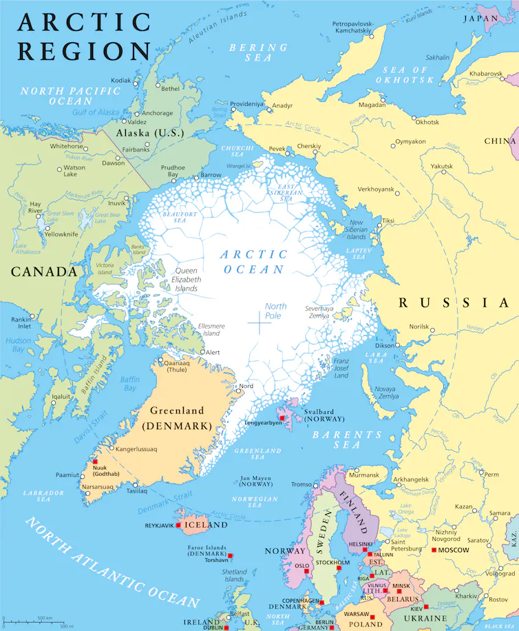 A map of the Arctic region.