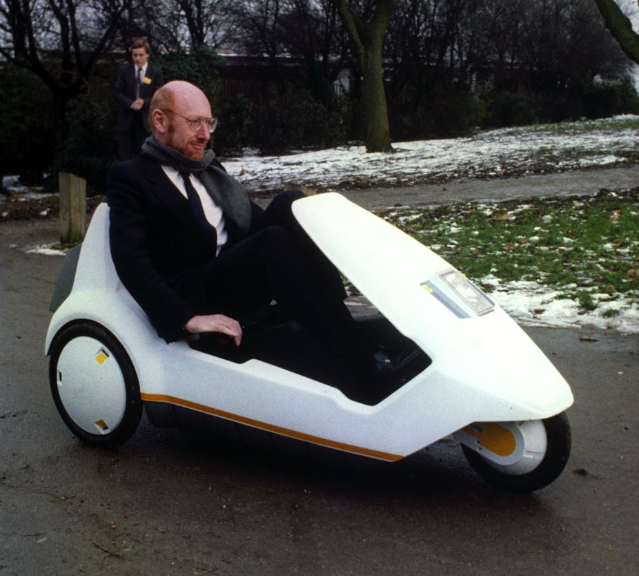 Clive Sinclair in his C5 electric car