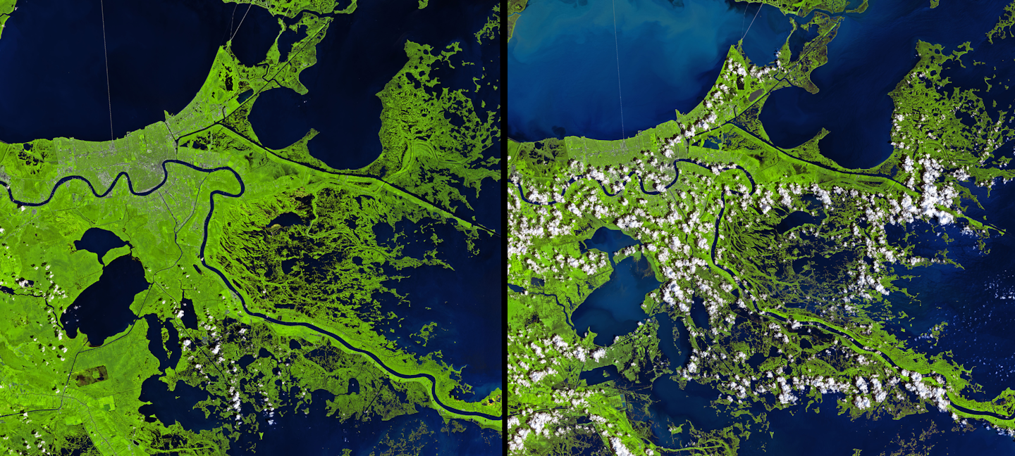 Satellite images showing widespread flooding