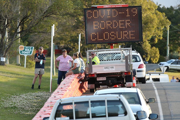 Border closure sign.