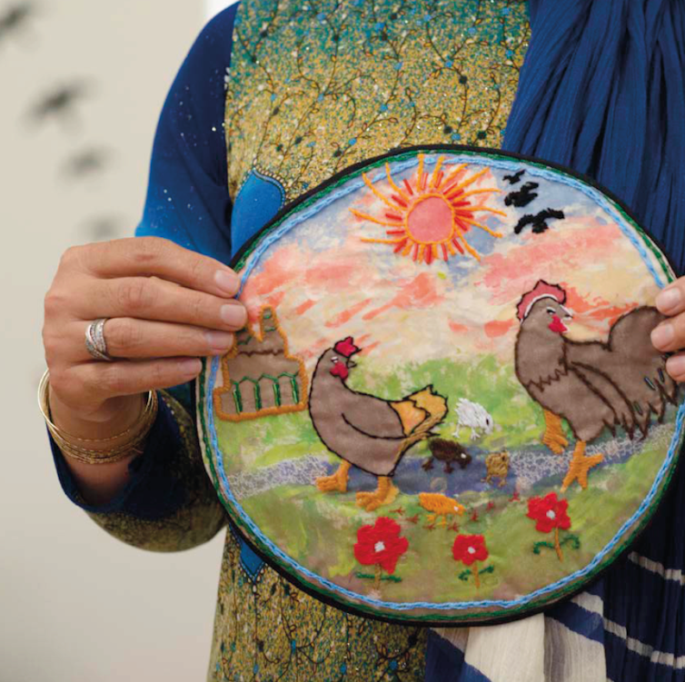 Embroidered chickens