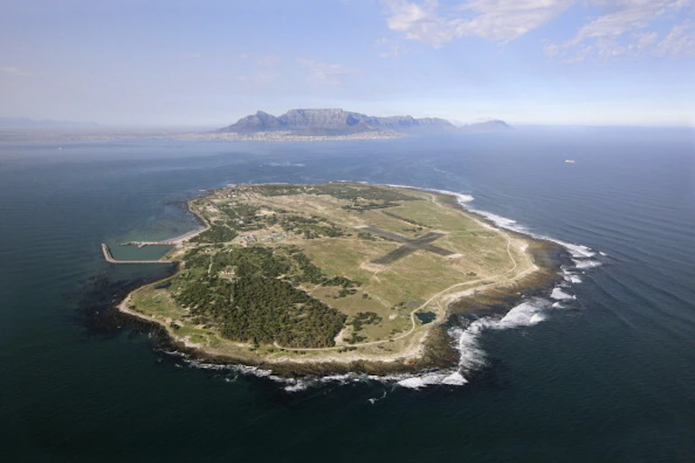 A small island surrounded by water.