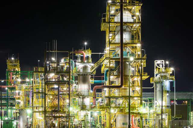 A chemical plant at night