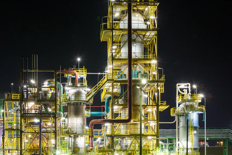 A chemical plant at night