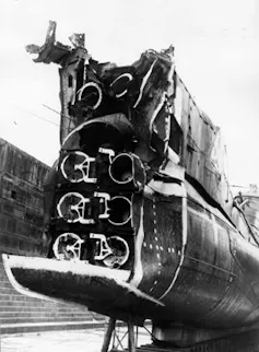 Image showing the stern of HMS Triumph, damaged by a German mine in December 1939.