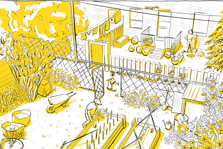 Dessin représentant un jardin urbain