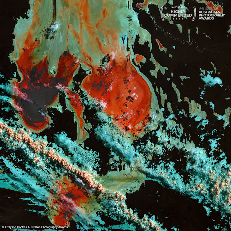 Satellite image showing clouds over Kati Thanda / Lake Eyre