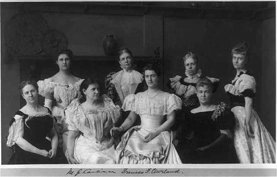 First Lady Frances Cleveland and the wives of members of Cleveland Cabinet pose for a photo in 1897.