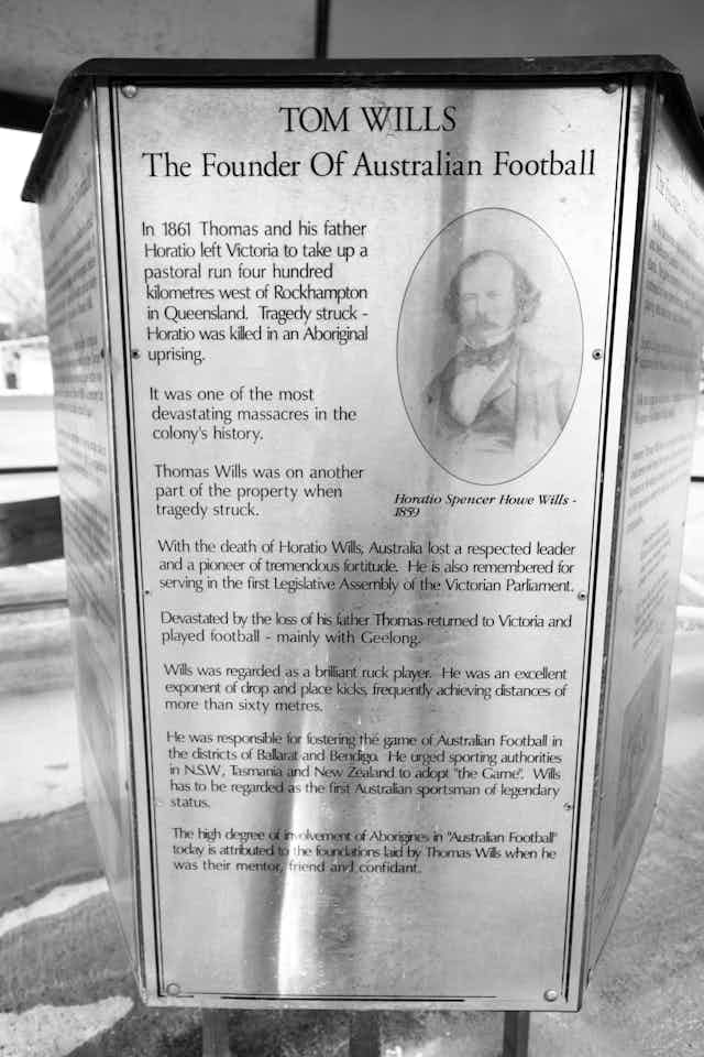 An image of a plaque dedicated to Tom Wills.