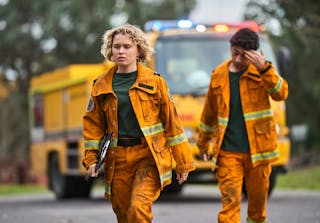 Production still: two firefighters