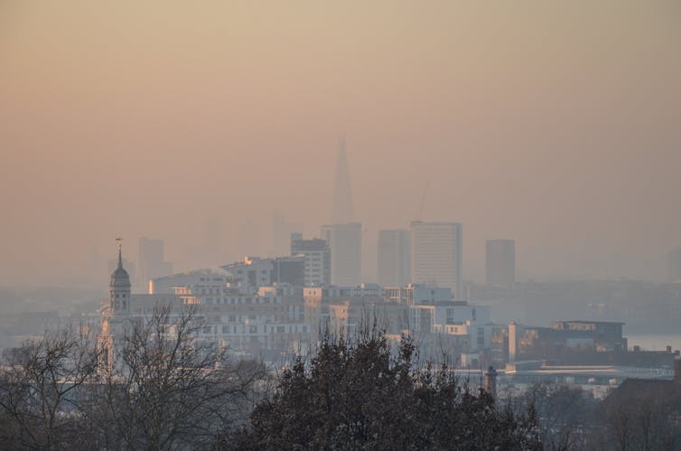 London's skyline obscured by pollution.