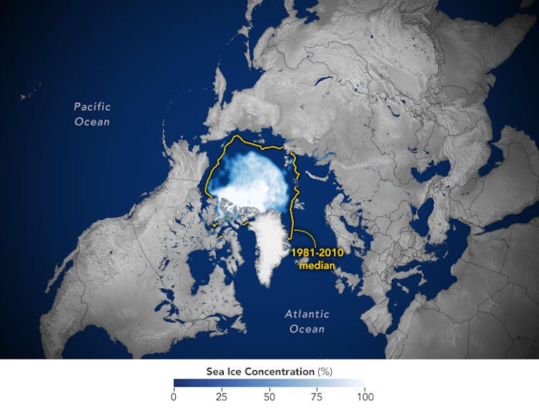 Map showing sea ice reach