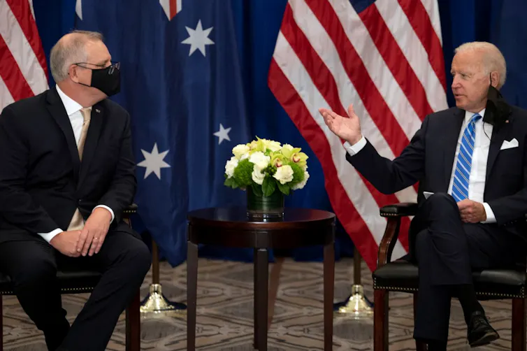 Australian Prime Minister Scott Morrison meets with US President Joe Biden on the sidelines of the 76th UN General Assembly