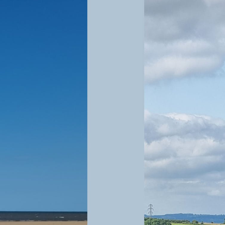 Two different blue skies compared against the paint colour blue skies.