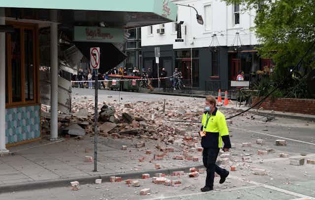 Bricks and debris in a Melbourne street