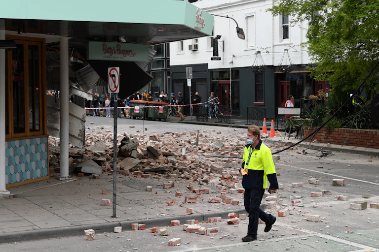 Bricks and debris in a Melbourne street