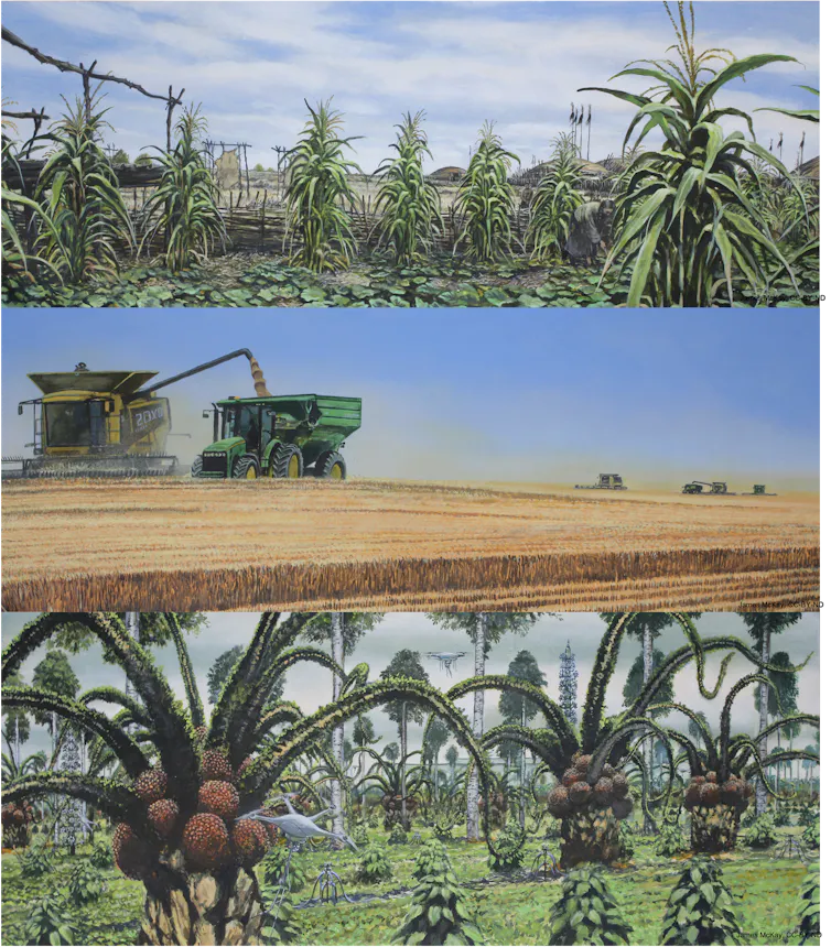 A triptych of agriculture and changes in crops over time due to climate change