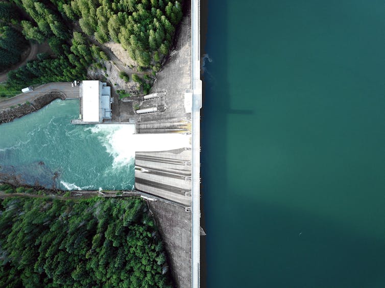 aerial view of dam wall