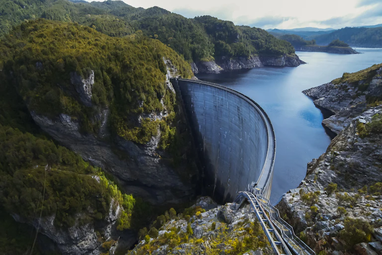 dam wall holds back river