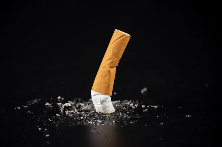 A cigarette butt stubbed out.