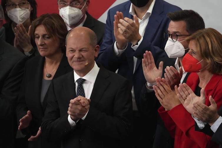 SPD candidate for chancellor Olaf Scholz addressing supporters