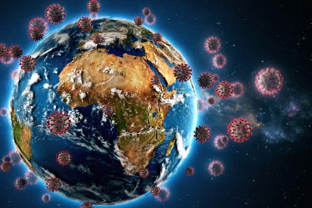 3D-rendering of Corona virus across Africa
