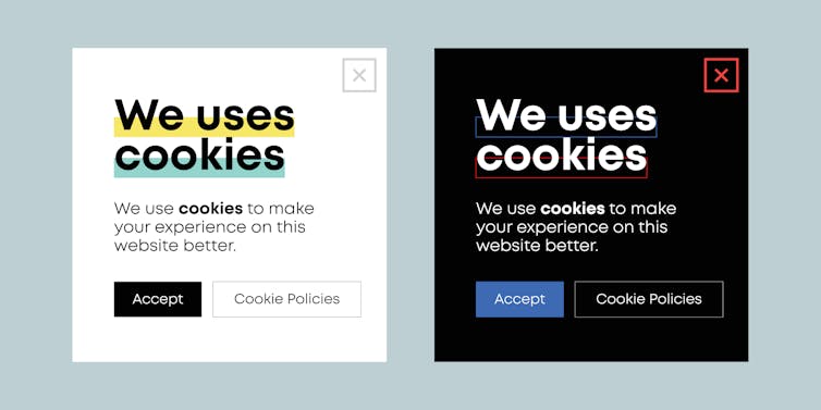 Two template cookie banners