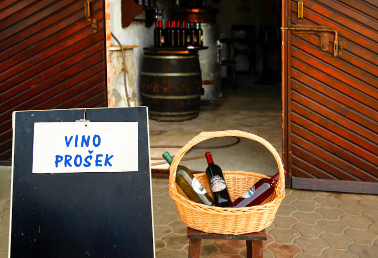 A shop on the Croatian island of Krk selling Prosek wine