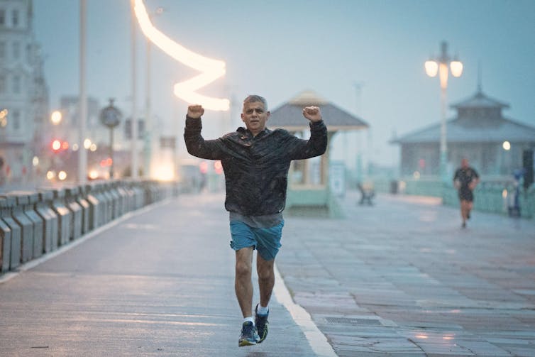Sadiq Khan out jogging in the rain in Brighton