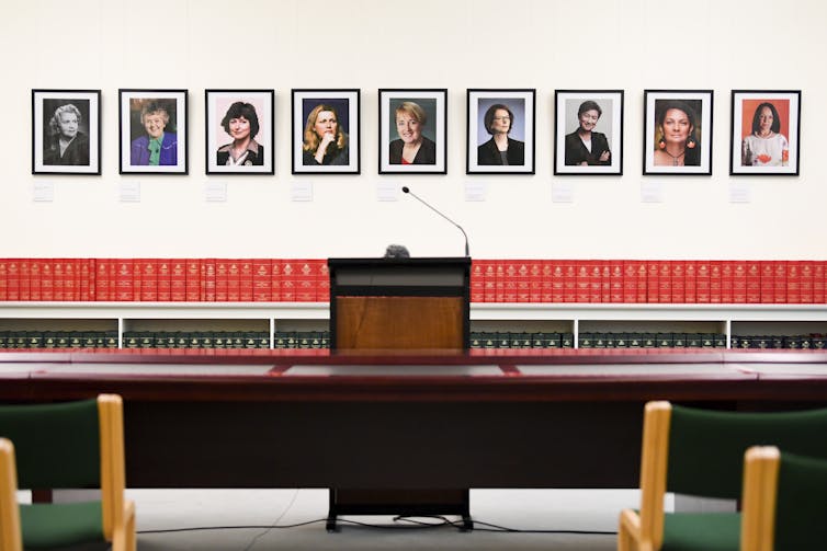 Pictures of former and current female Labor MPs at Parliament House in Canberra.