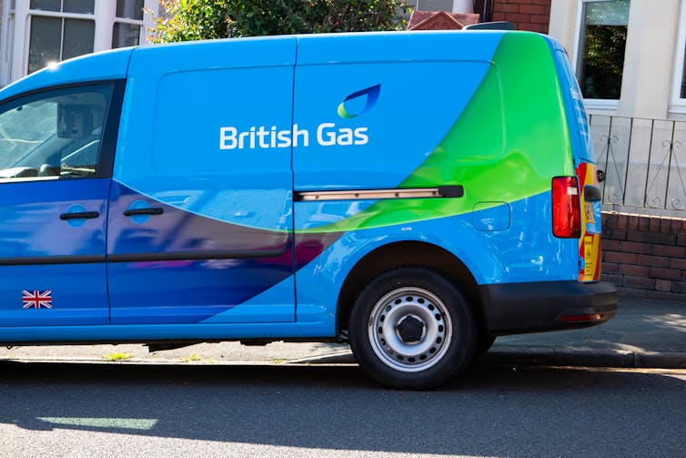 blue van on street