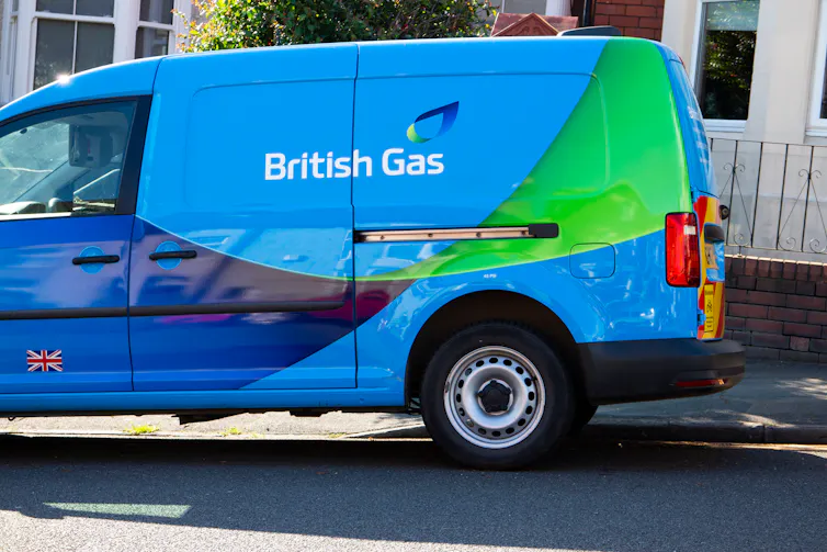blue van on street