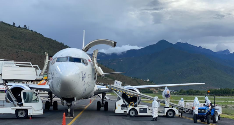 Vaccine doses supplied by the US arriving at Paro International Airport, Bhutan