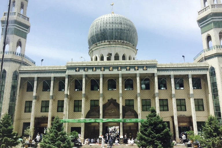 Dongguan mosque in Xining, western China, showing dome and minarets which have since been removed.