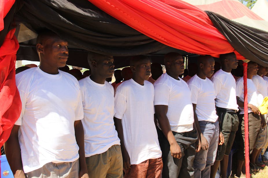 People detained for up to four years over suspicion of links with Boko Haram jihadists during an official ceremony at the Giwa military barracks, in Maiduguri, on November 27, 2019