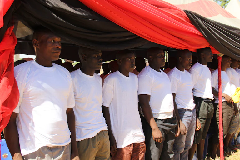 People detained for up to four years over suspicion of links with Boko Haram jihadists during an official ceremony at the Giwa military barracks, in Maiduguri, on November 27, 2019