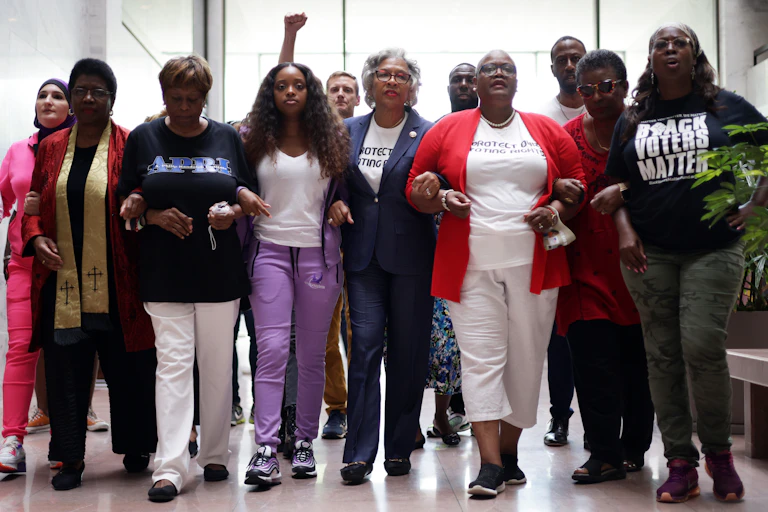 Voting rights activists protest.